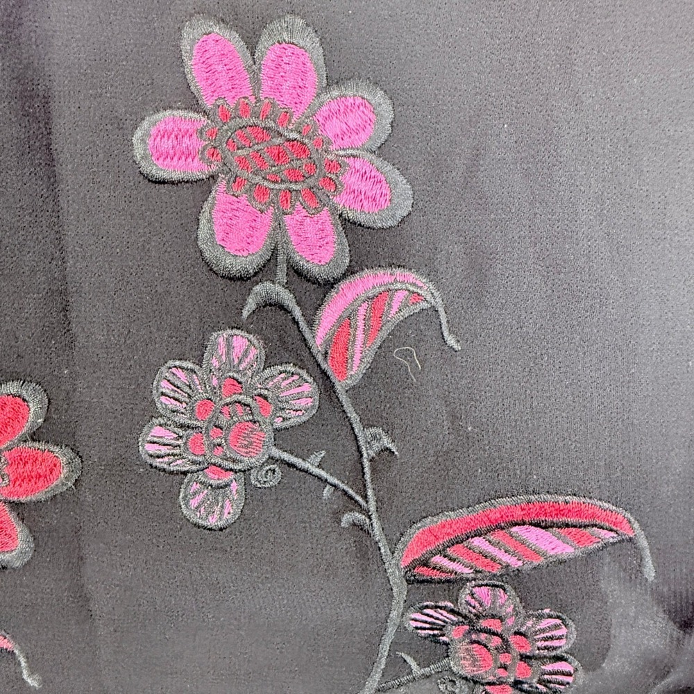 For Love & Lemons Blouse Women L Black Good Floral Embroidered Boho Ribbon Tie - Picture 13 of 14